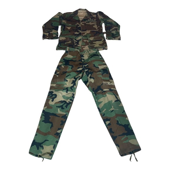 U.S. Army Other - Vintage 1970s US Army Woodland Camo BDU Jacket Pants Set Mens USGI ECWCS - SMALL